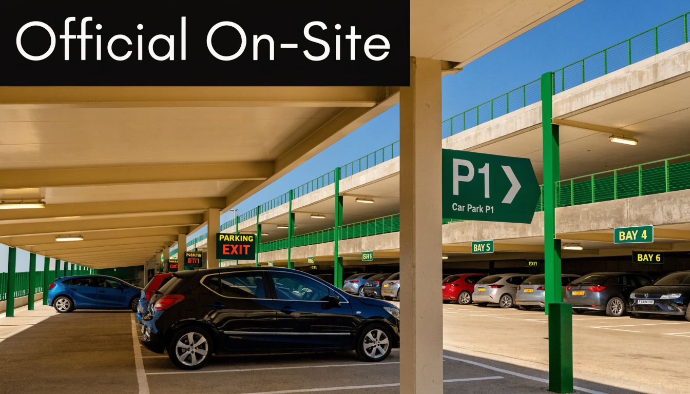 A view of the Porto airport parking facility showing parked cars under a concrete multi-level structure.