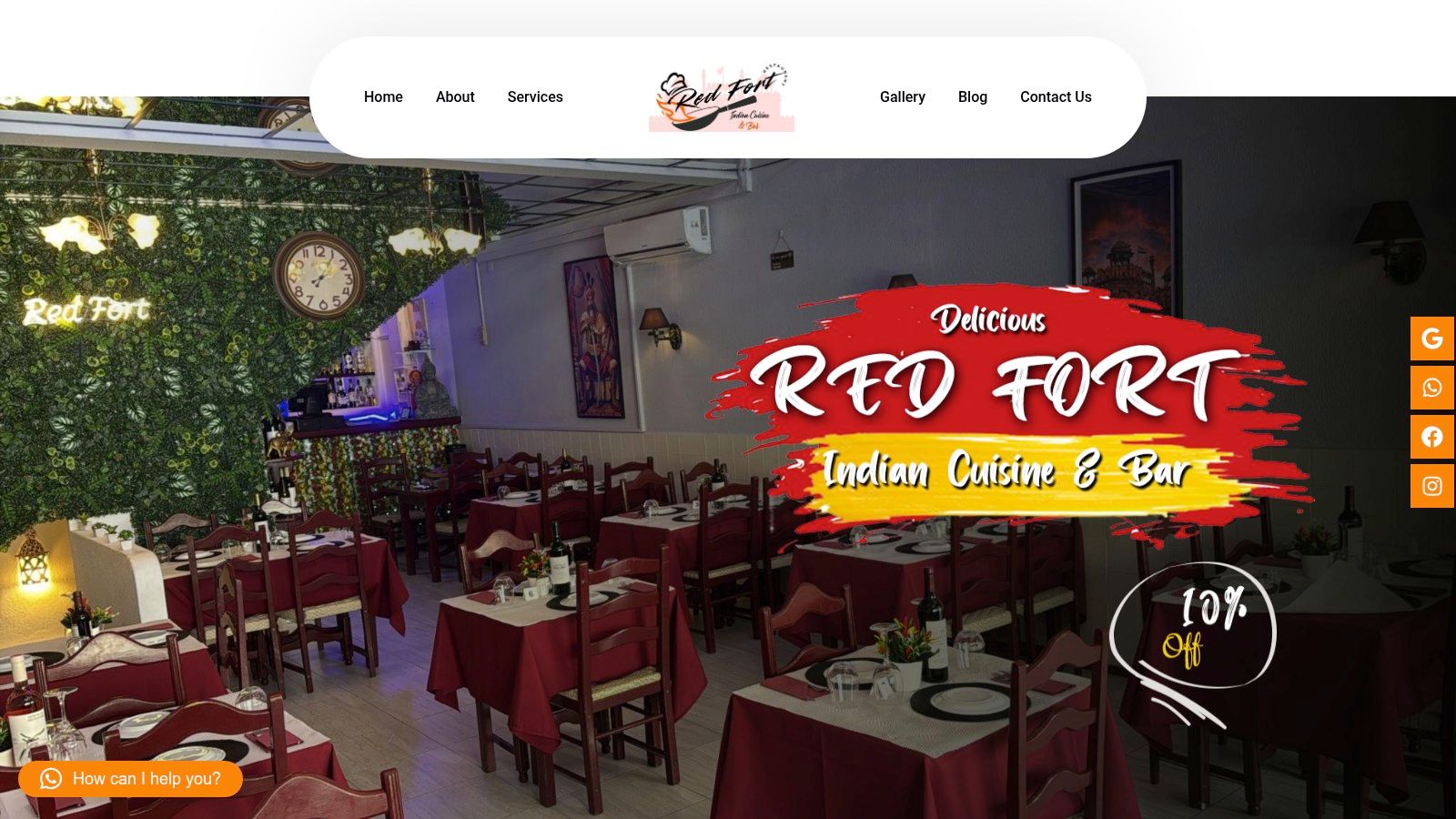 Interior dining area of Red Fort Indian Cuisine & Bar in Albufeira.