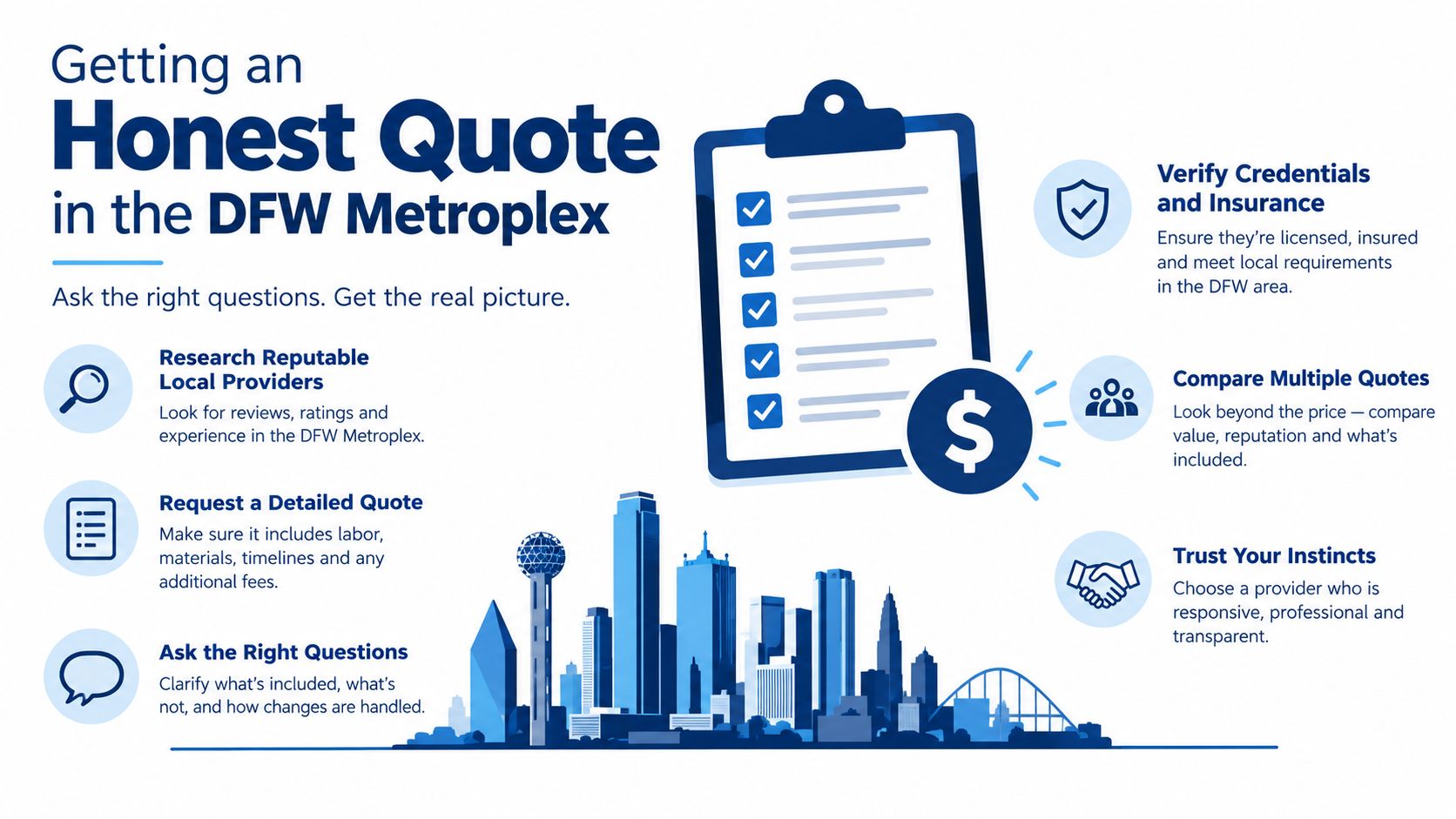 A helpful infographic about getting an honest service quote in the Dallas-Fort Worth metroplex area.