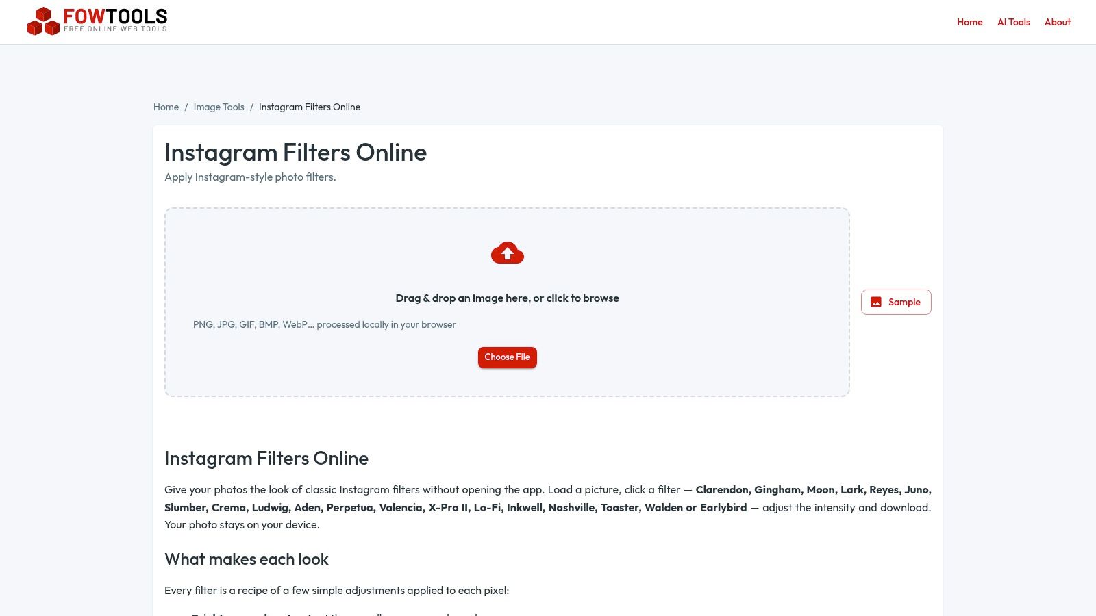 FowTools Instagram Filters Online