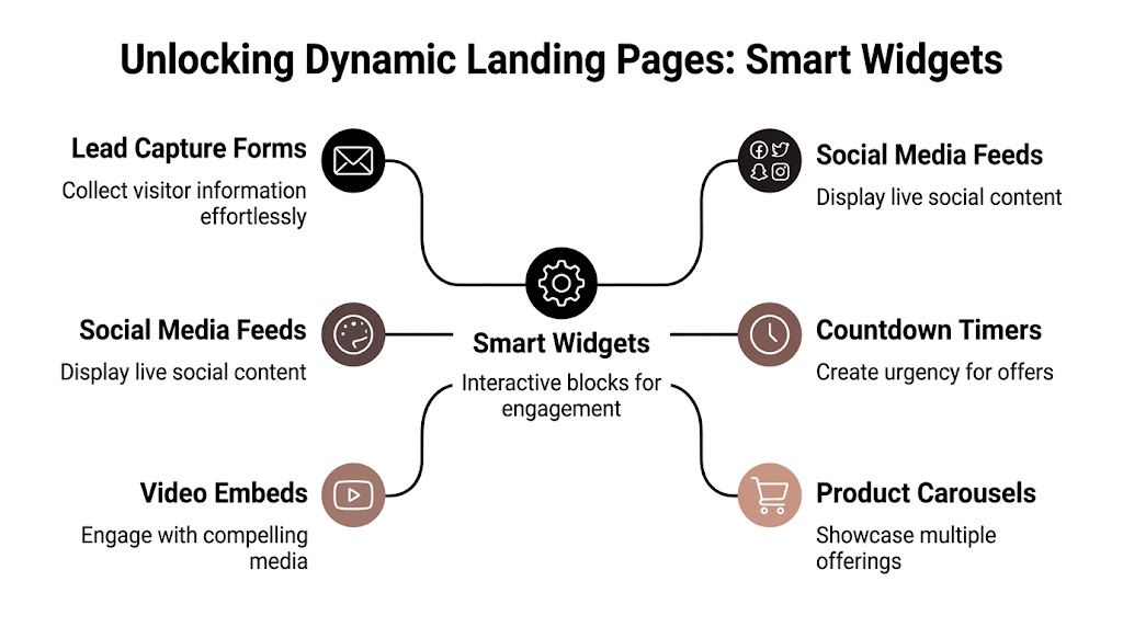A diagram illustrating the concept of smart widgets used to create dynamic and engaging landing pages.