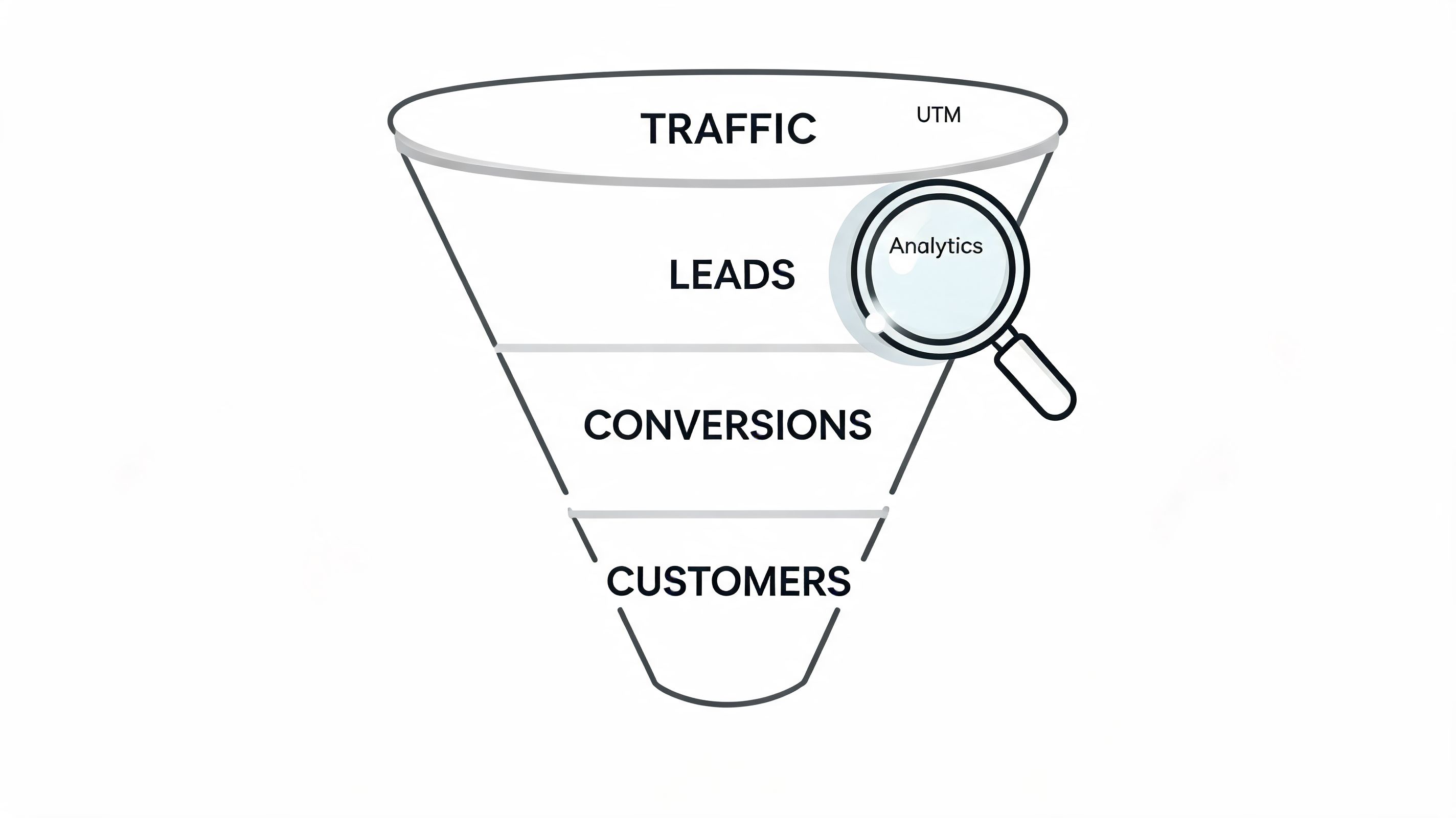 A marketing funnel diagram showing the progression from traffic and leads to conversions and customers.