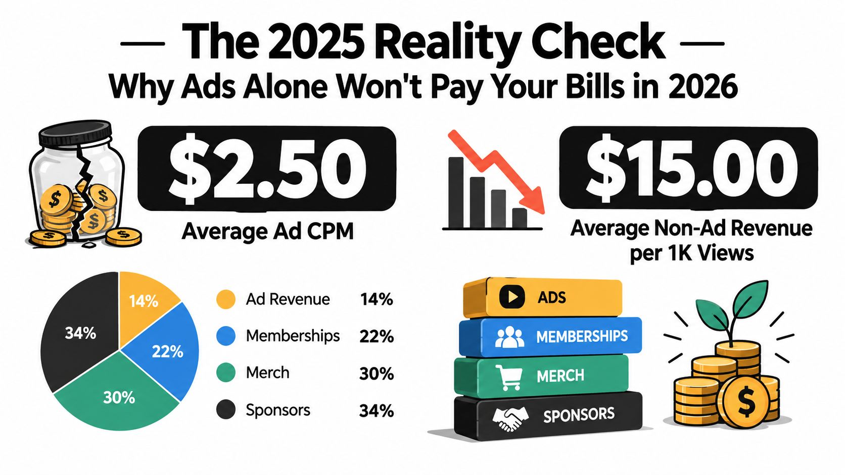 An infographic showing that non-ad revenue streams outperform traditional ad revenue for online content creators.
