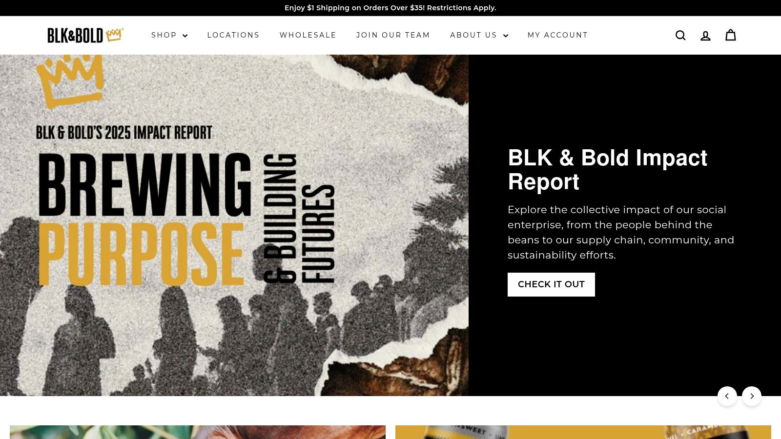 BLK & Bold's commitment to social impact shown on their website
