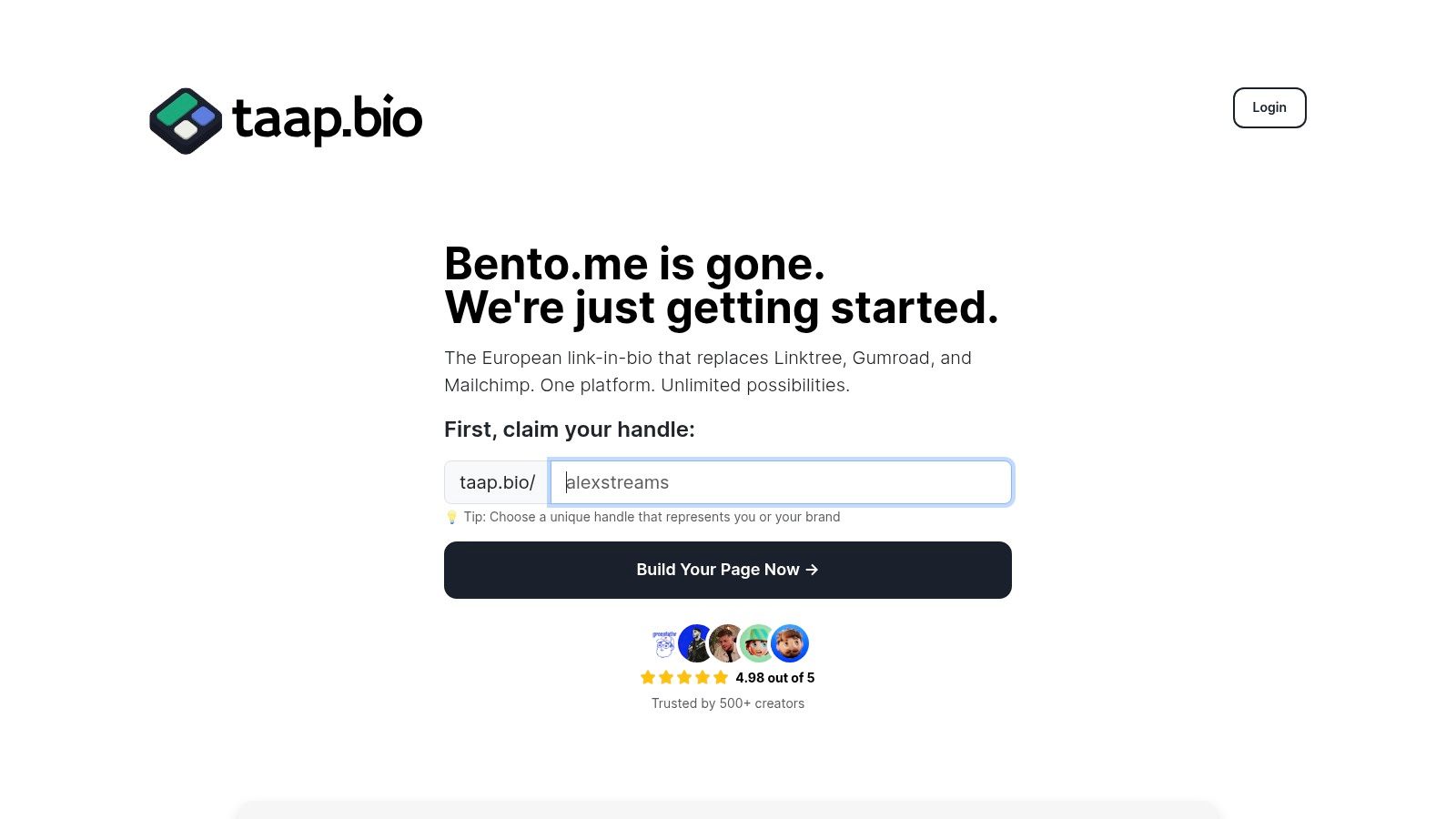 Screenshot from https://taap.bio/