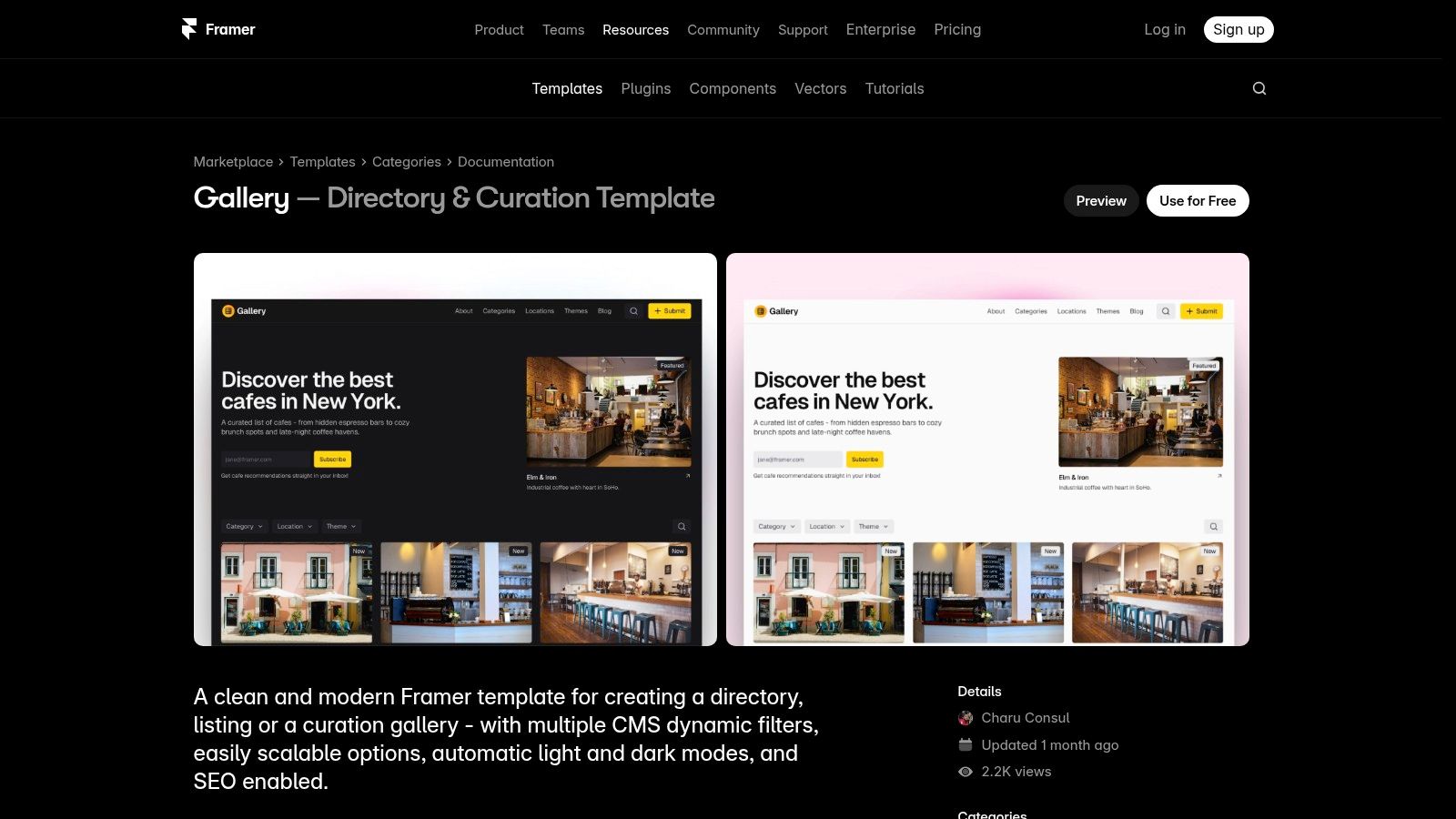 A website template with a clean design from the Framer marketplace