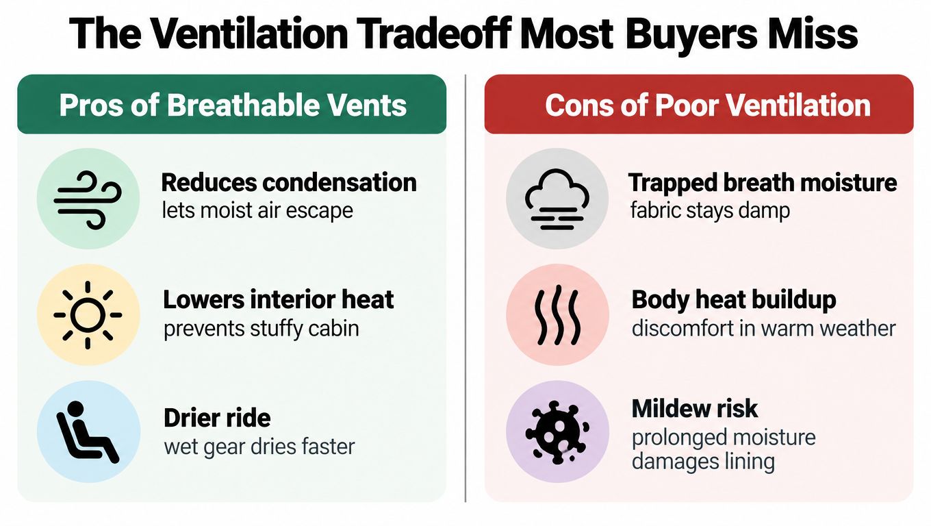 A comparison chart highlighting the benefits of breathable vents versus the downsides of poor ventilation in enclosures.