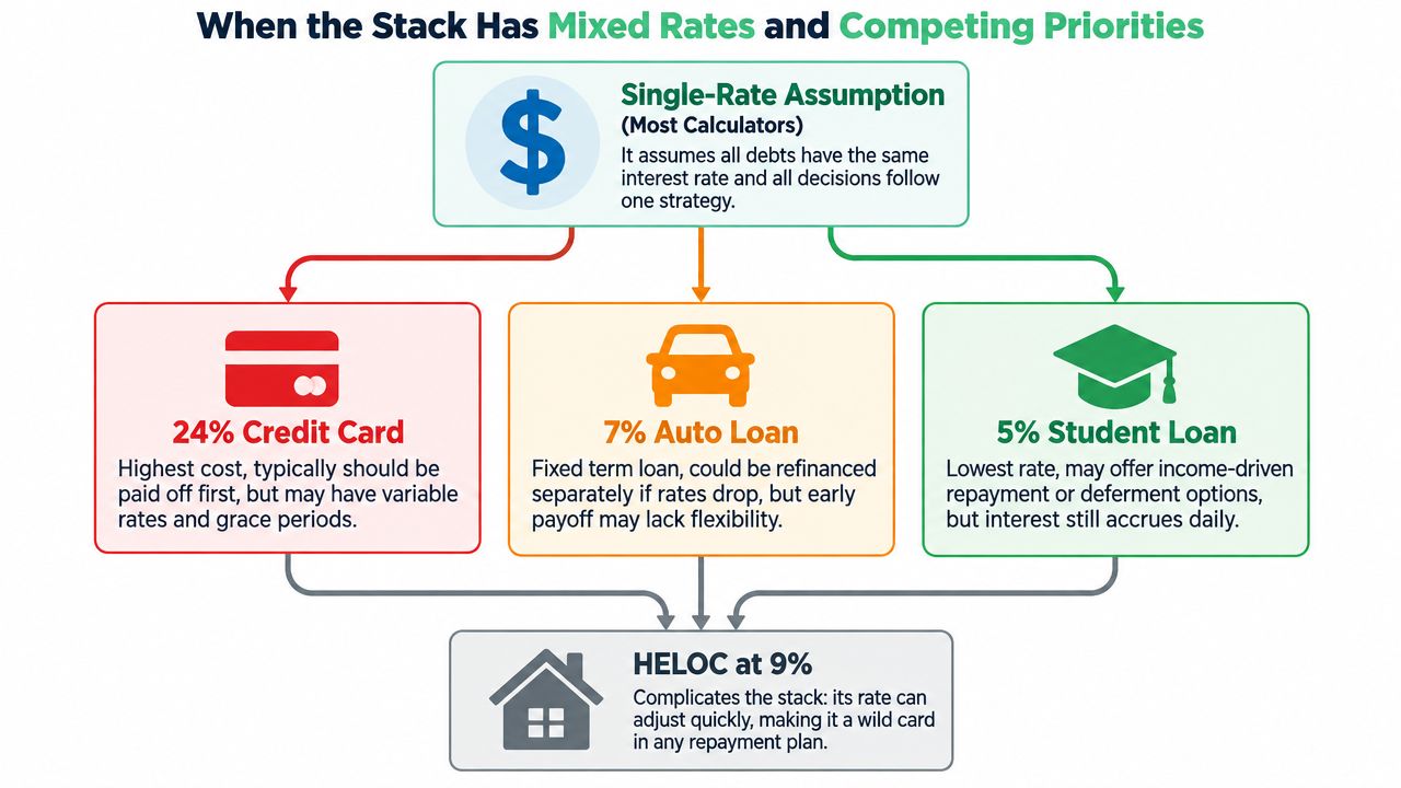 A diagram illustrating how to manage debt repayment when dealing with multiple loans and interest rates.