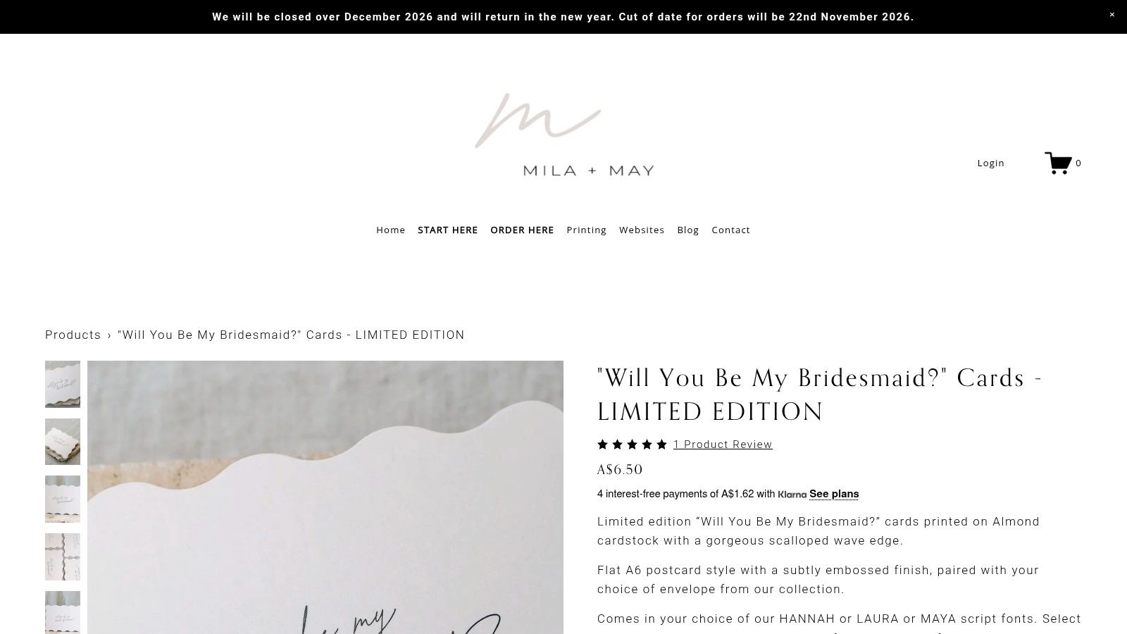 Mila & May Scalloped Bridesmaid Cards