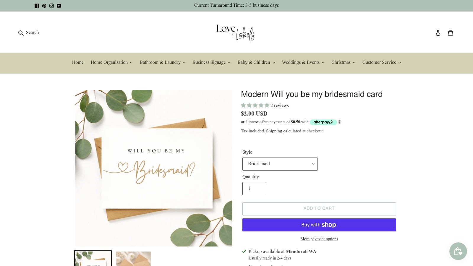 Love and Labels Bridesmaid Proposal Card