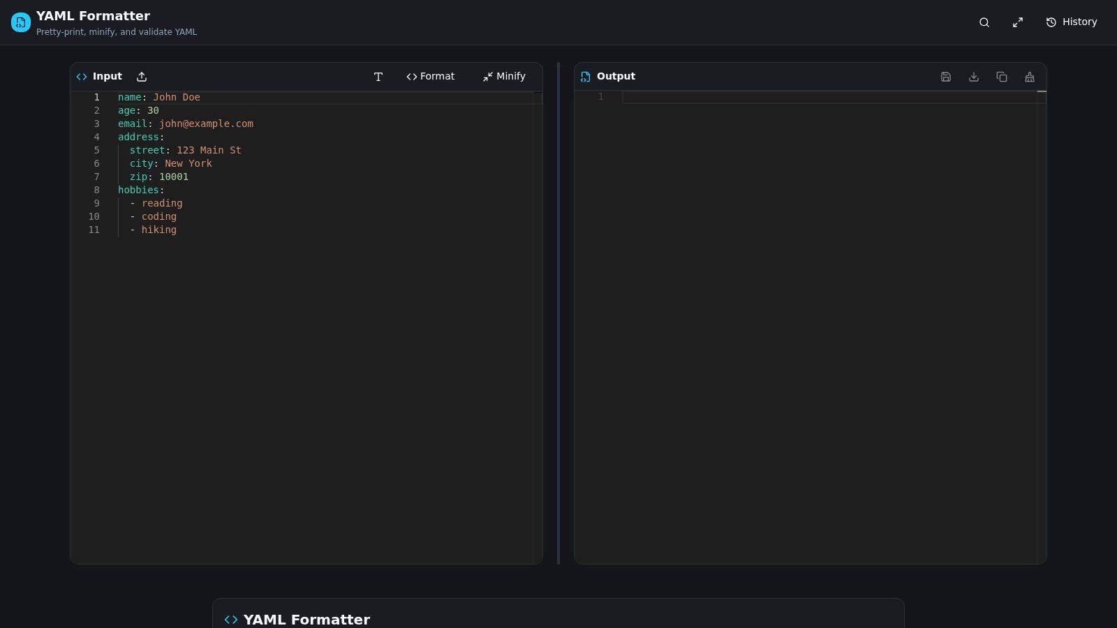 JSONFormatter.gg, YAML Formatter & Validator