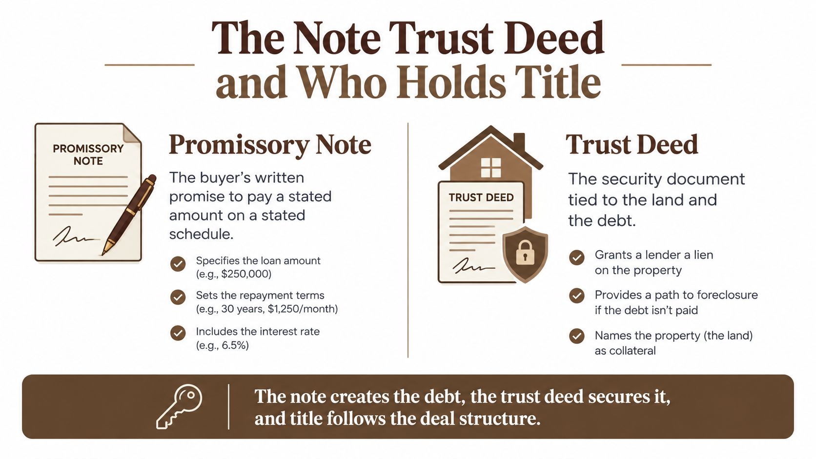 An infographic explaining the differences between a promissory note and a trust deed in real estate.