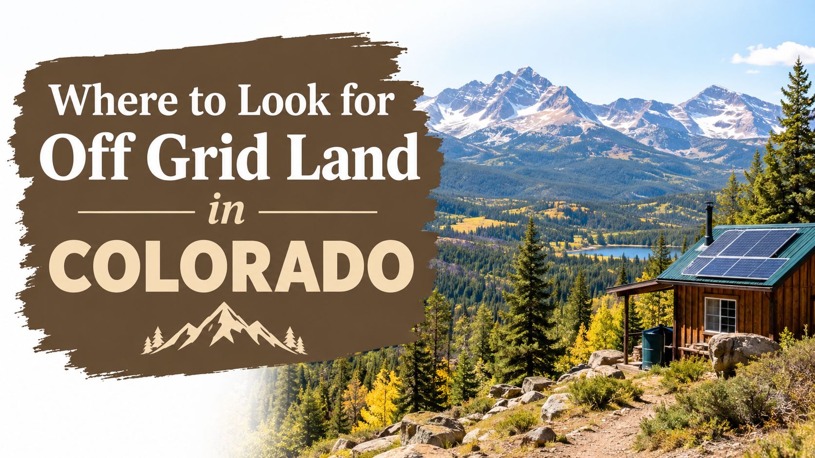 A rustic cabin with solar panels nestled in the scenic mountainous wilderness of Colorado during autumn.