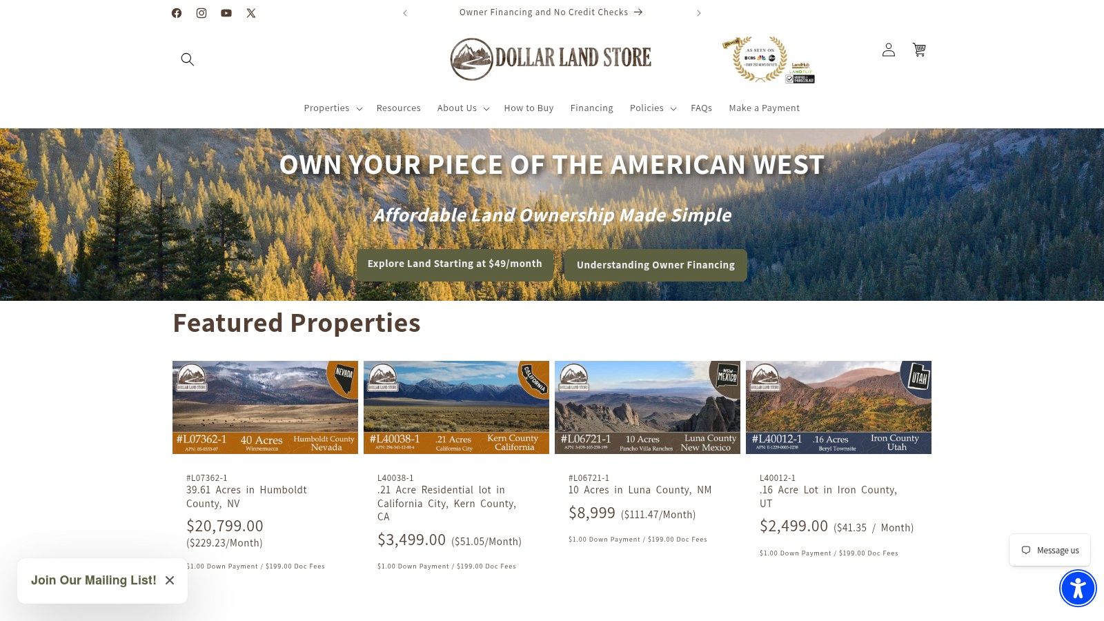 Screenshot from https://www.dollarlandstore.com