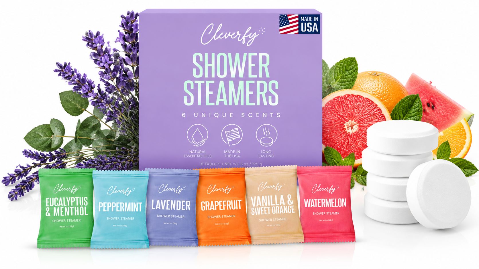 Cleverfy Purple Gift Set of 6 Shower Steamers