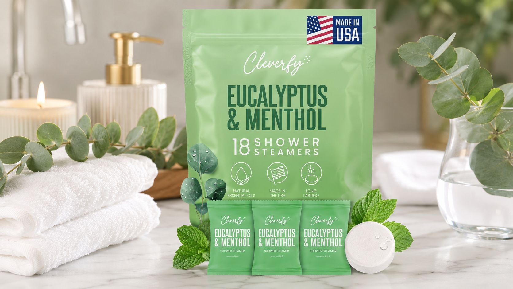Cleverfy Eucalyptus and Menthol Megapack of 18 Shower Steamers