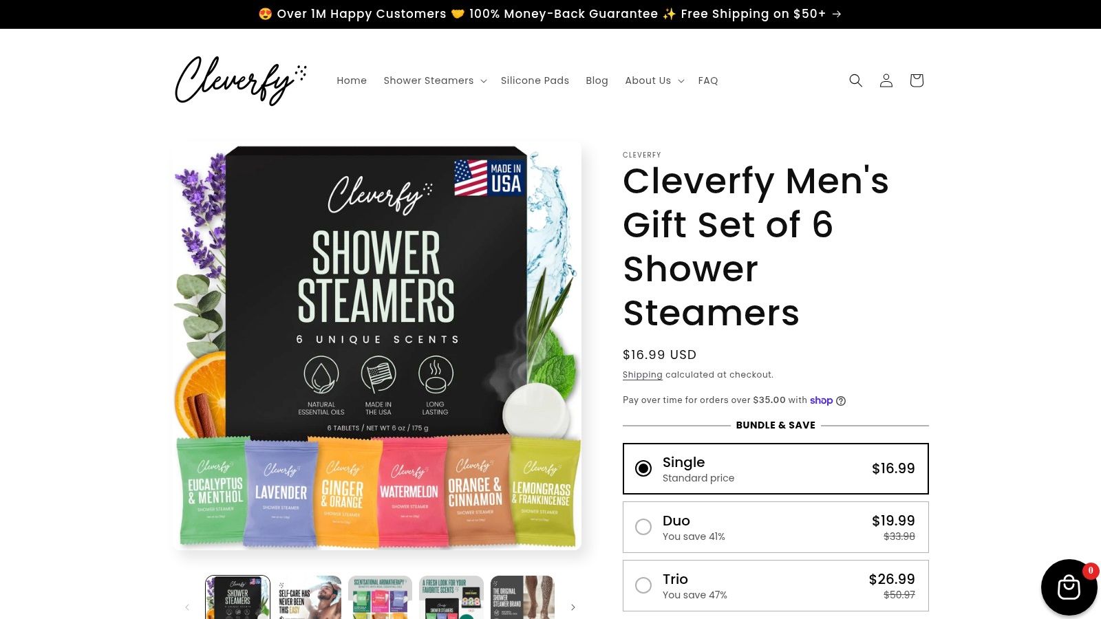 Cleverfy Men's Gift Set of 6 Shower Steamers