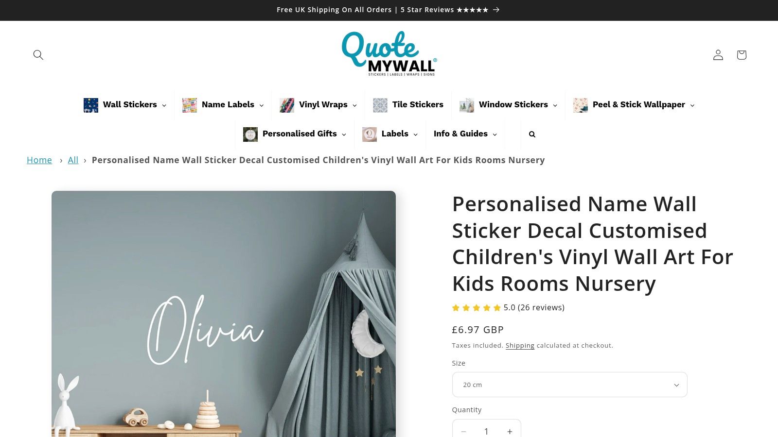 Personalised Name Wall Sticker Decal, customised children's vinyl wall art