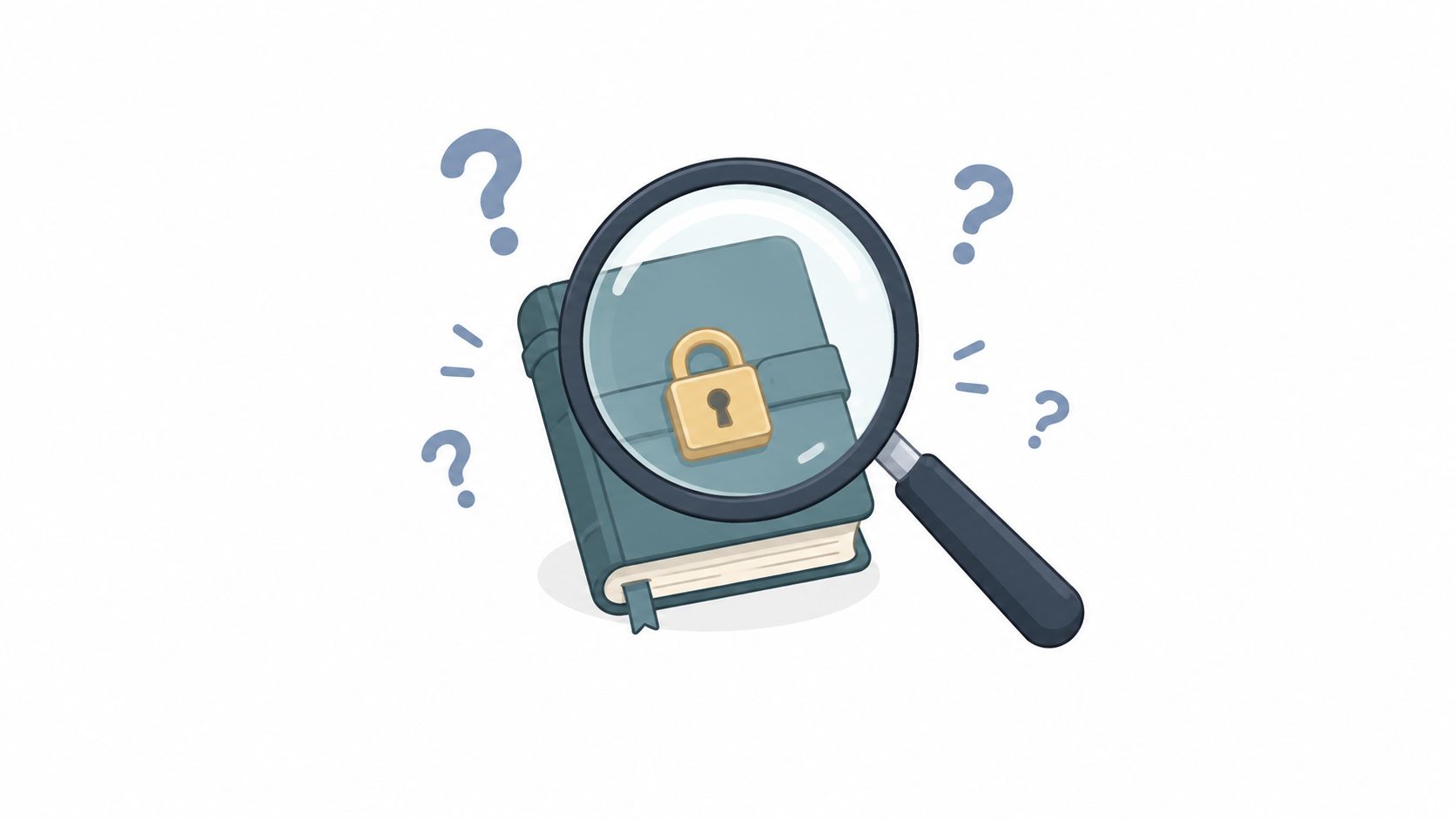 Conceptual illustration of private information: a magnifying glass over a locked journal.