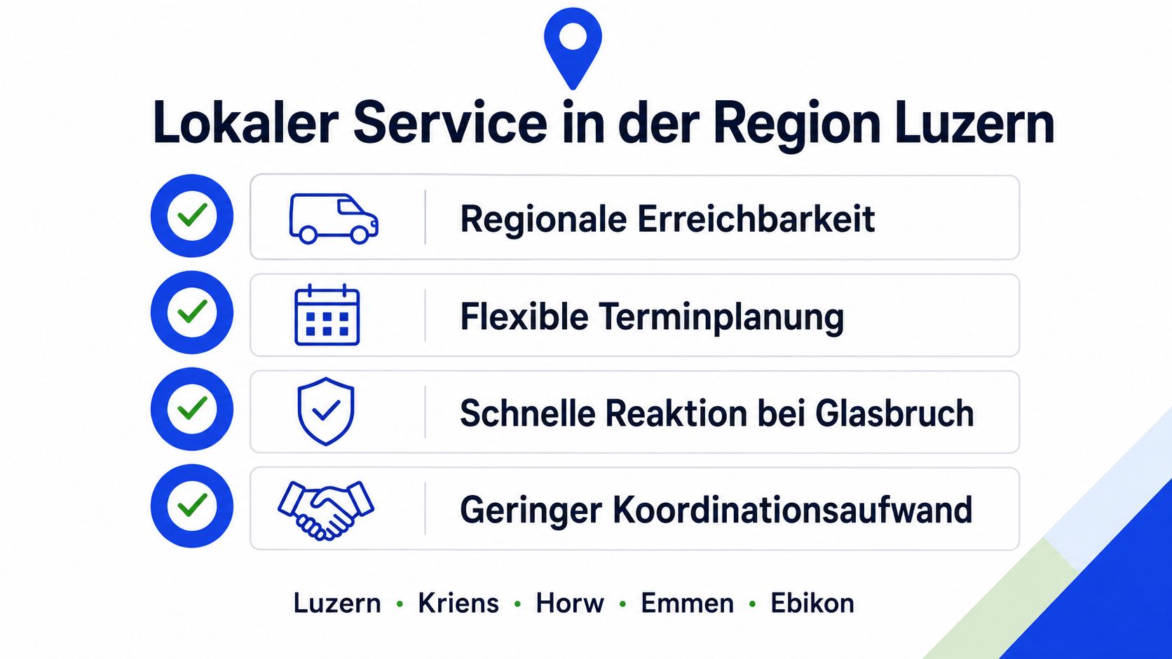 Ein lokaler Serviceanbieter für Glasbruch in Luzern mit regionaler Erreichbarkeit, flexibler Terminplanung und schneller Reaktionszeit.
