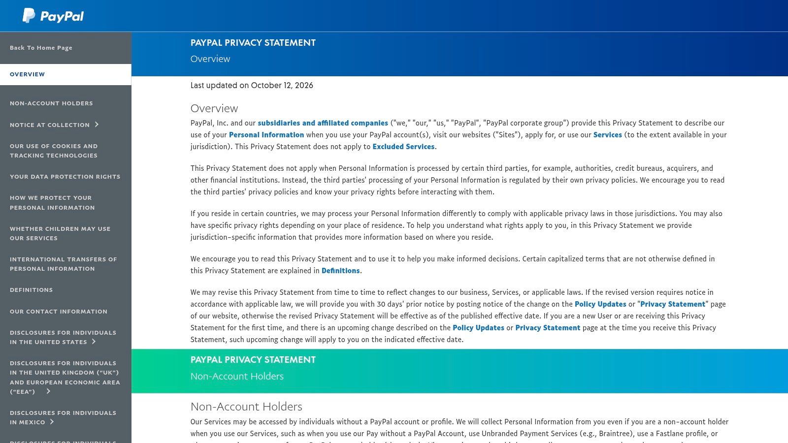 PayPal - Privacy and data sharing