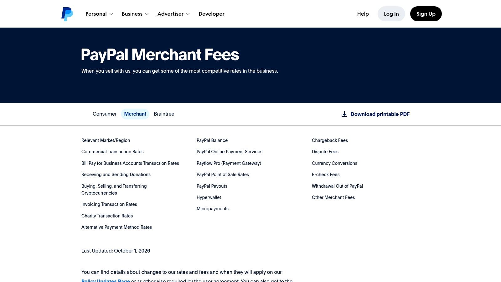 PayPal - Merchant fees