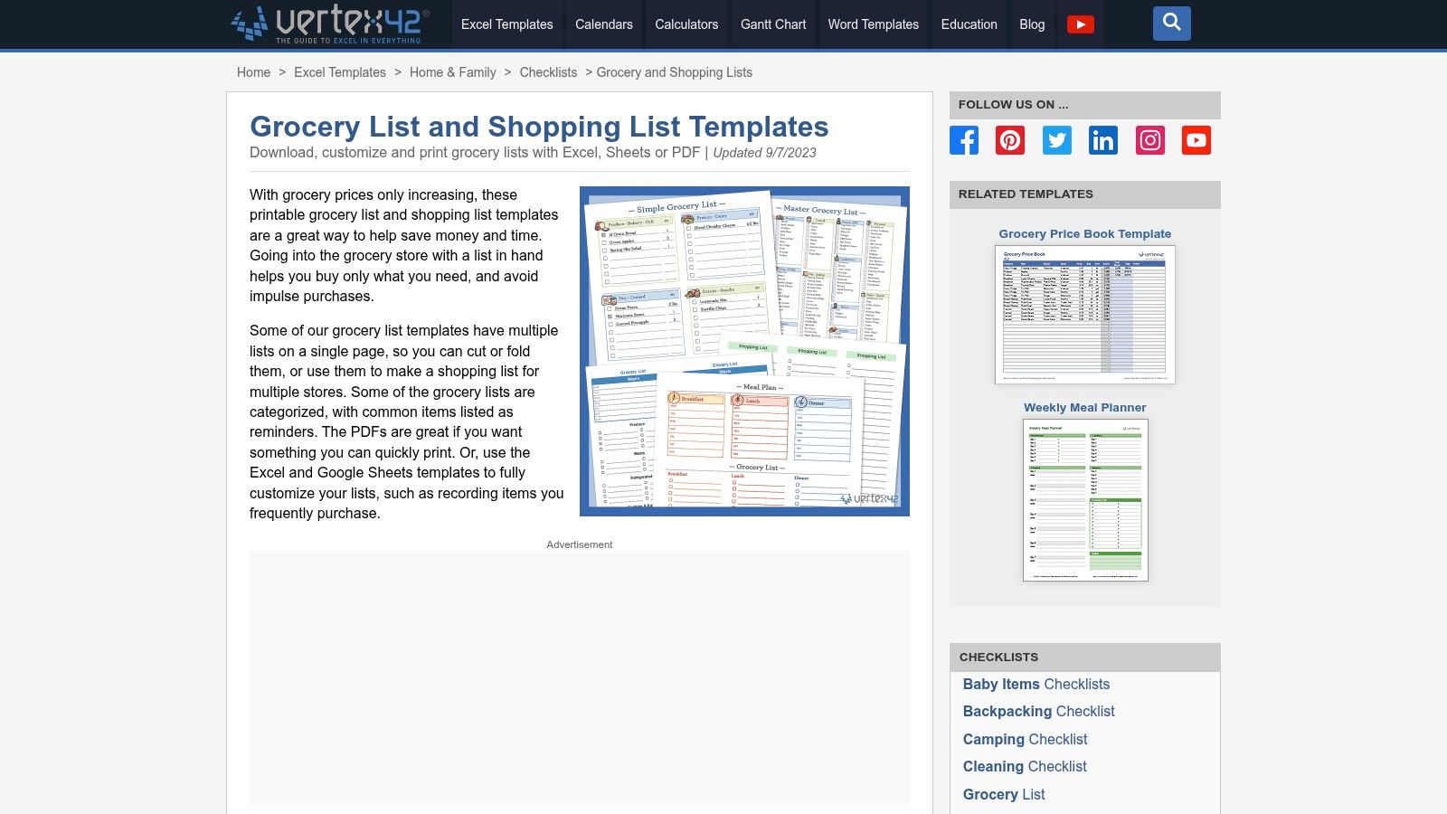 Vertex42 Grocery List and Shopping List Templates