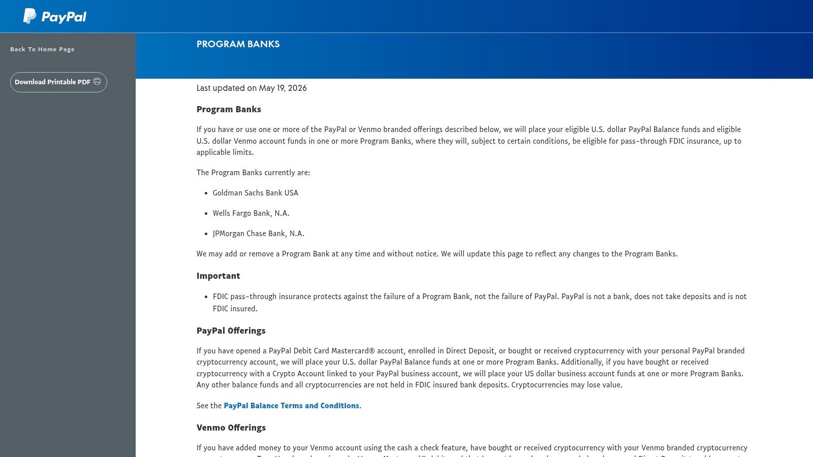 PayPal - Balance protections and deposit insurance