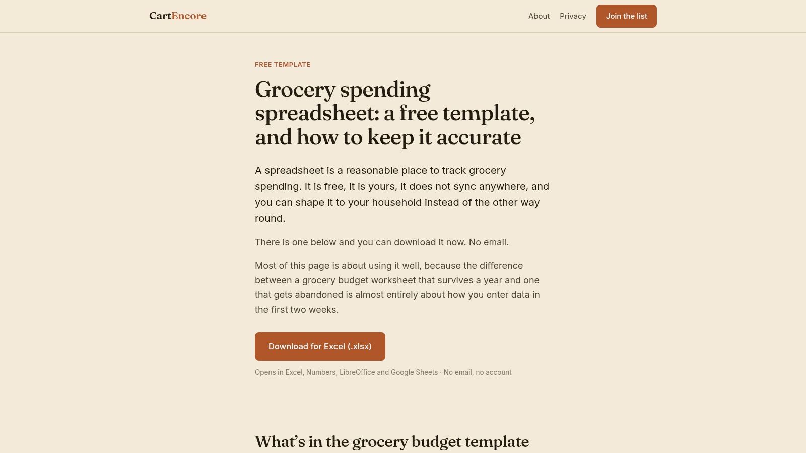 CartenCore Grocery Spending Spreadsheet