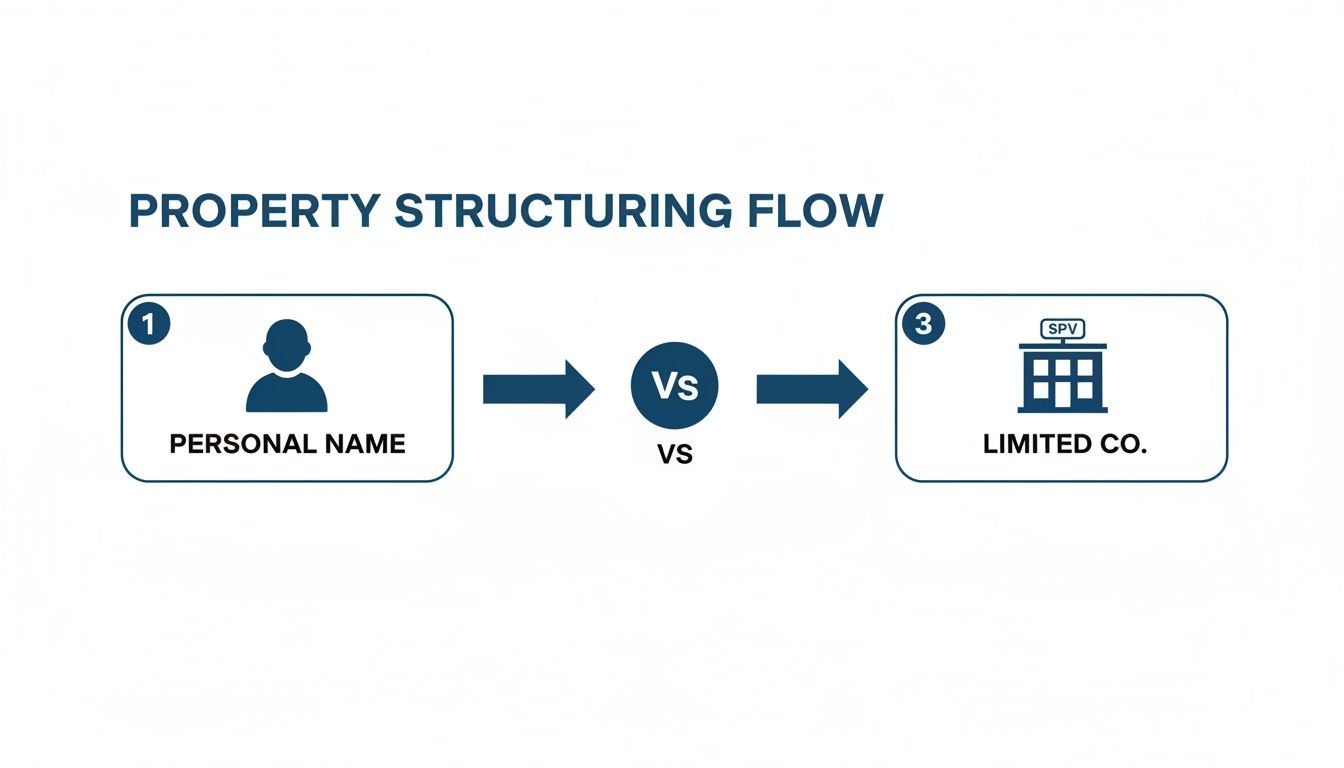 Diagram illustrating property structuring flow: personal name versus a limited company (SPV).