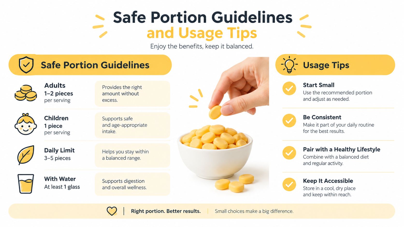 An infographic titled Safe Portion Guidelines and Usage Tips showing serving recommendations for cream cheese treats.