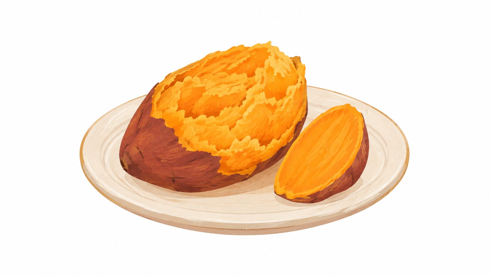 A baked sweet potato served on a white plate, highlighting a healthy and easy to digest food option.