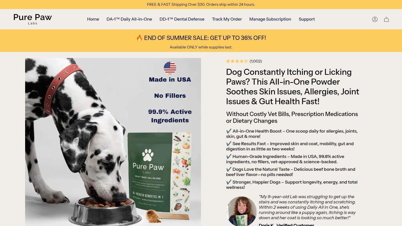 Screenshot from https://purepawlabs.com/products/da-1-daily-all-in-one-complete-care-skin