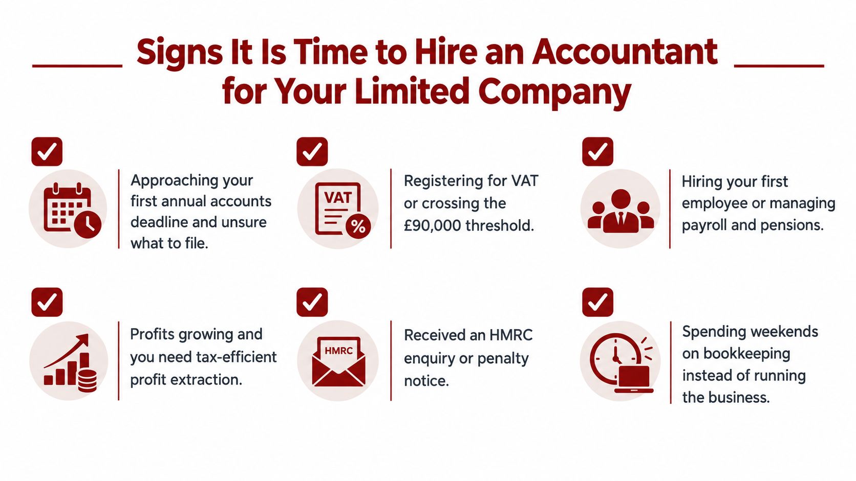 A list of six signs indicating that your limited company may need to hire a professional accountant.