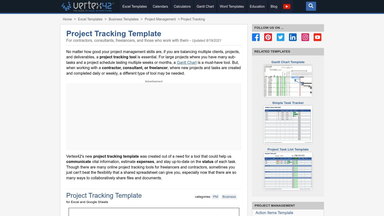 Vertex42 Project Tracking and Status Templates