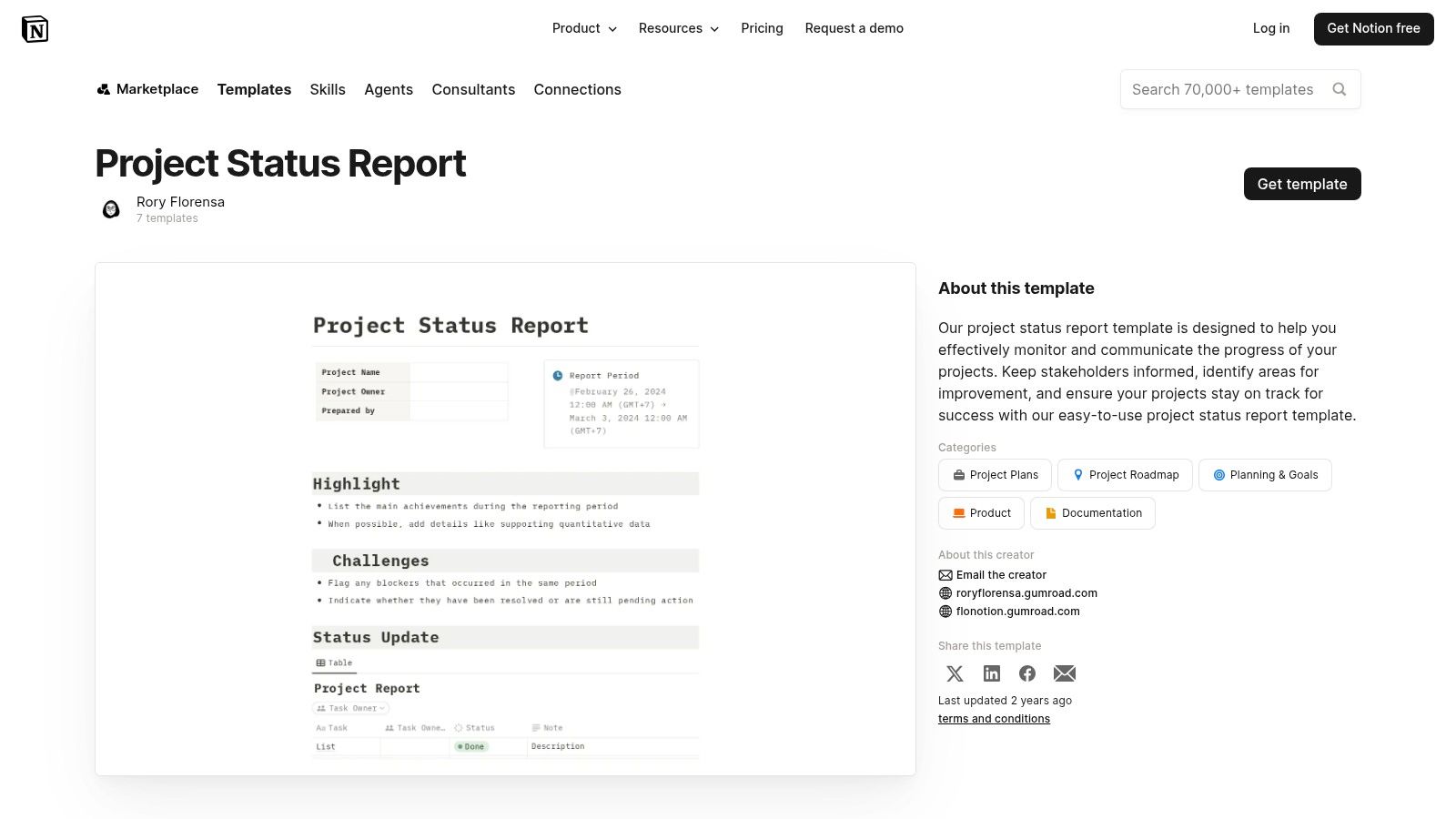 Notion Project Status Report Templates