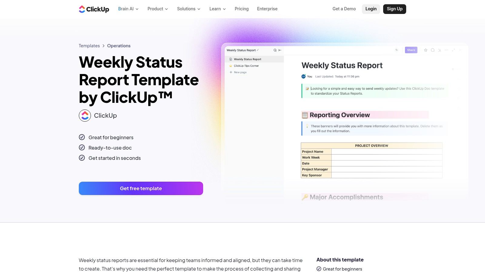 ClickUp Weekly Status Report Template
