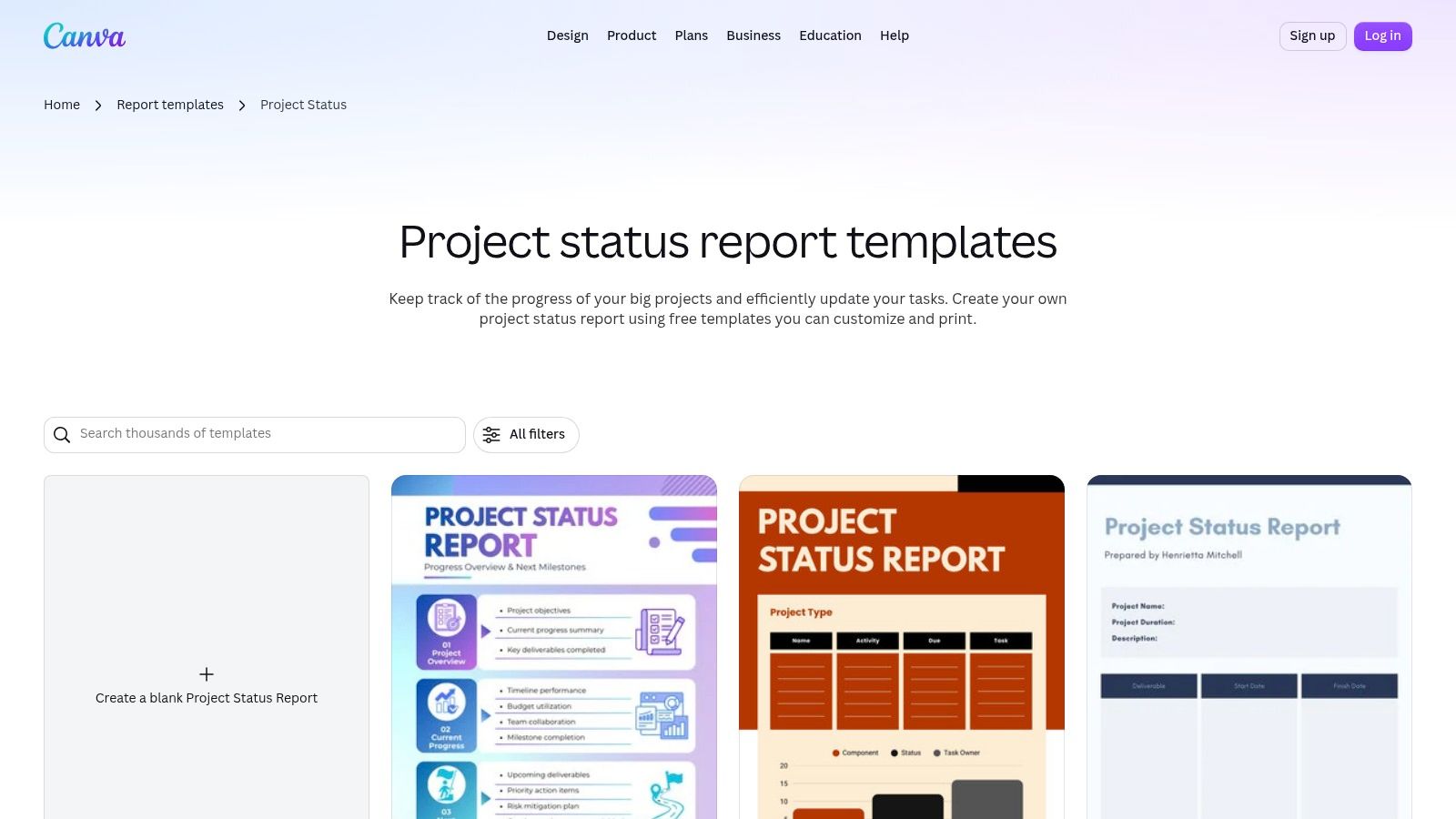 Canva Project and Progress Status Report Templates