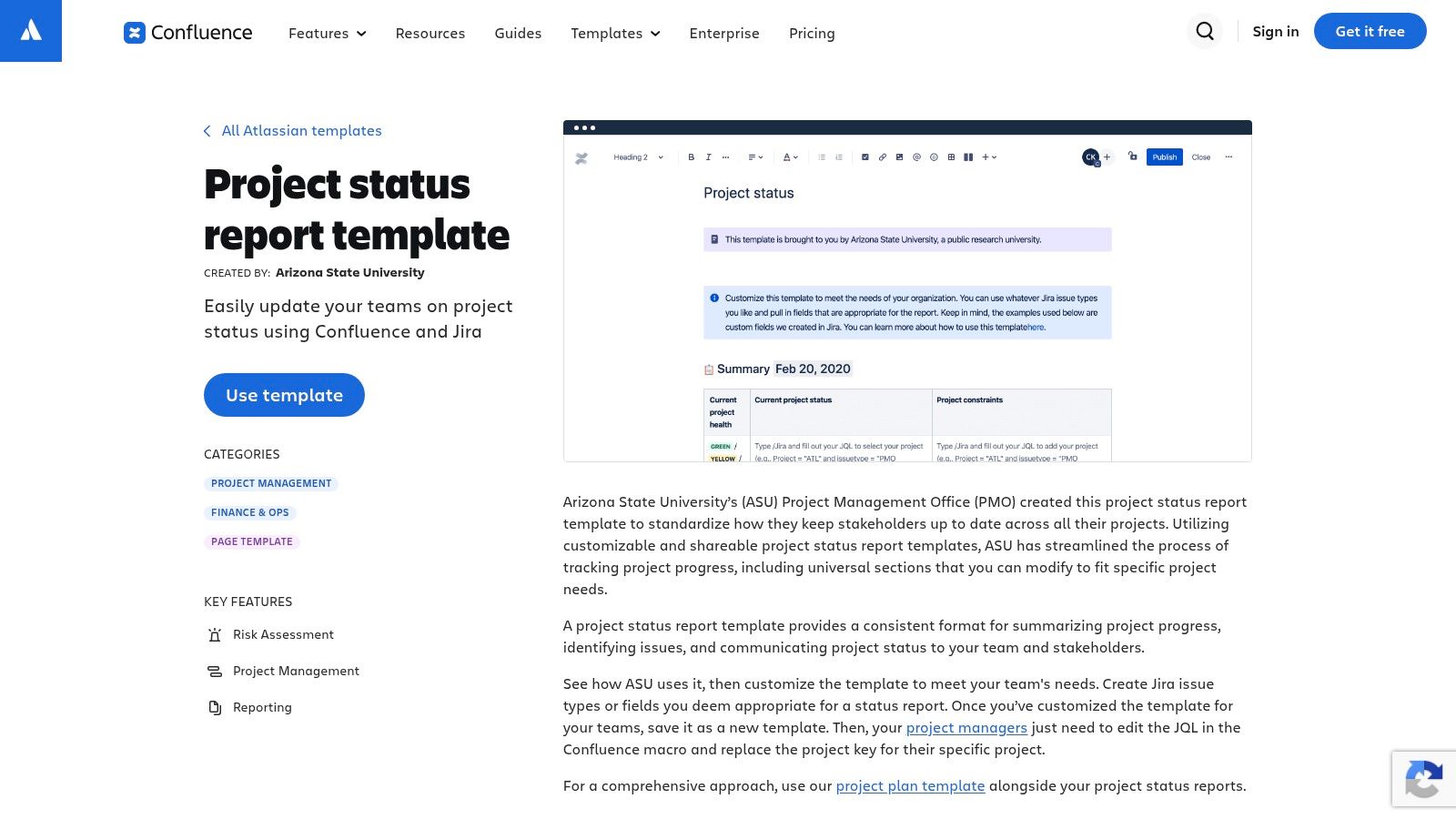 Atlassian Confluence Project Status Report Template