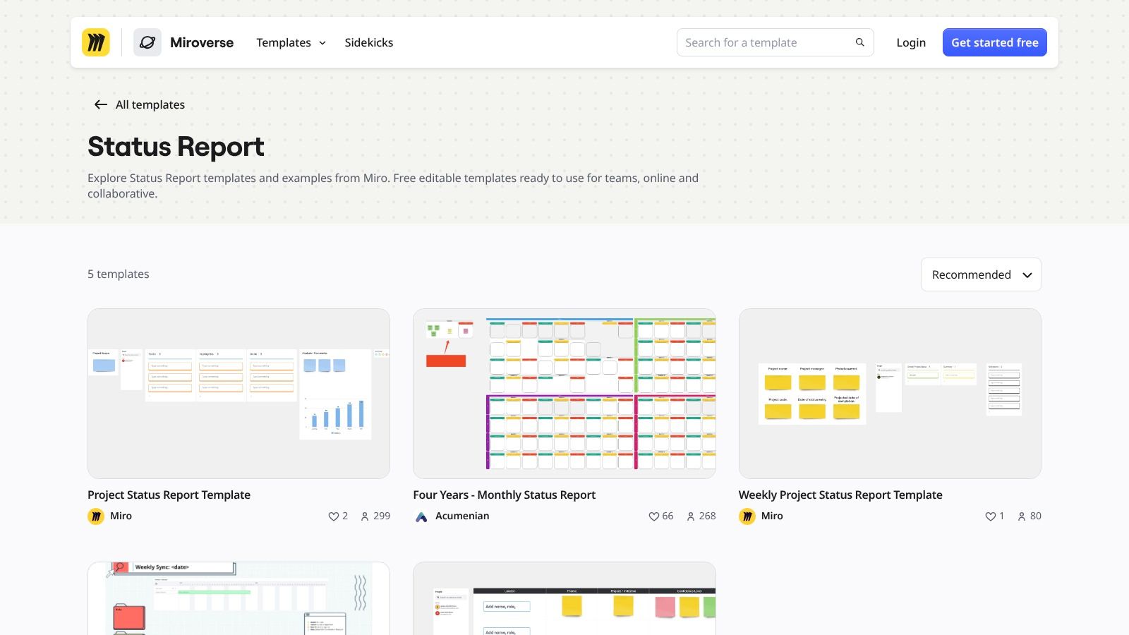 Miro Project Status Report Template