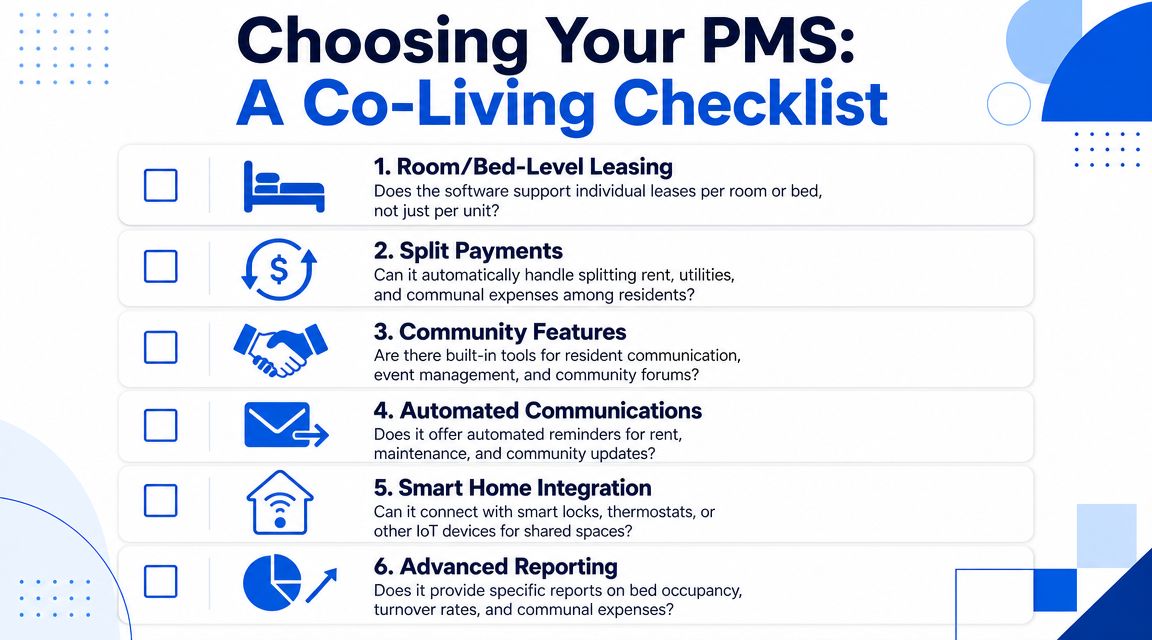 A checklist for choosing property management software tailored to the specific needs of co-living housing arrangements.