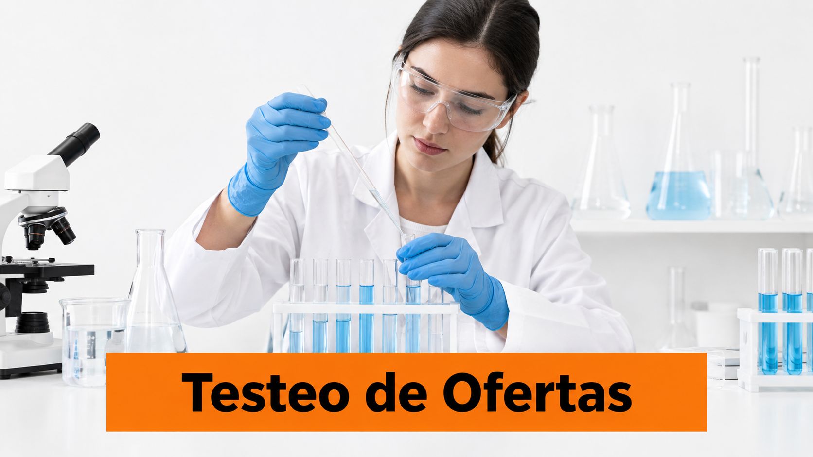 Una científica realizando experimentos con tubos de ensayo y una pipeta en un laboratorio profesional.