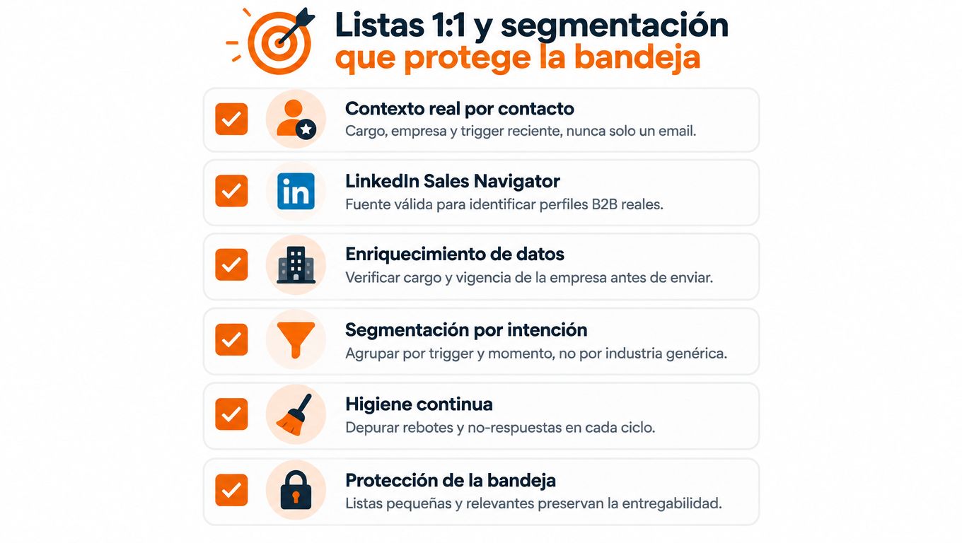 Lista de consejos para optimizar la segmentación y mejorar la entregabilidad de campañas de email marketing B2B.