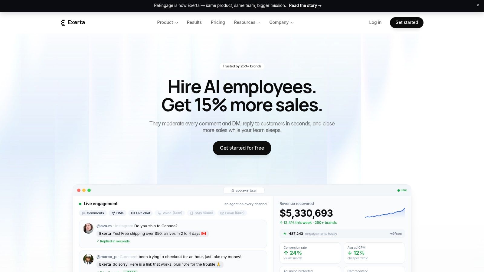 Screenshot from https://exerta.ai