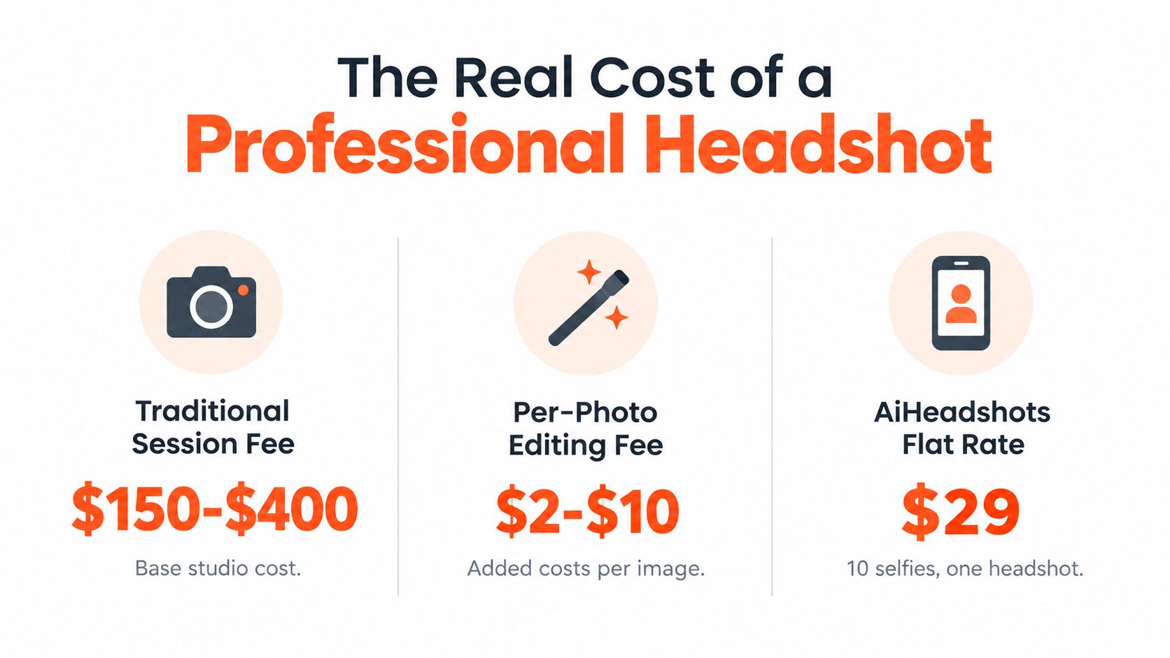 A comparison chart showing the costs of traditional headshot sessions versus AI headshot services.