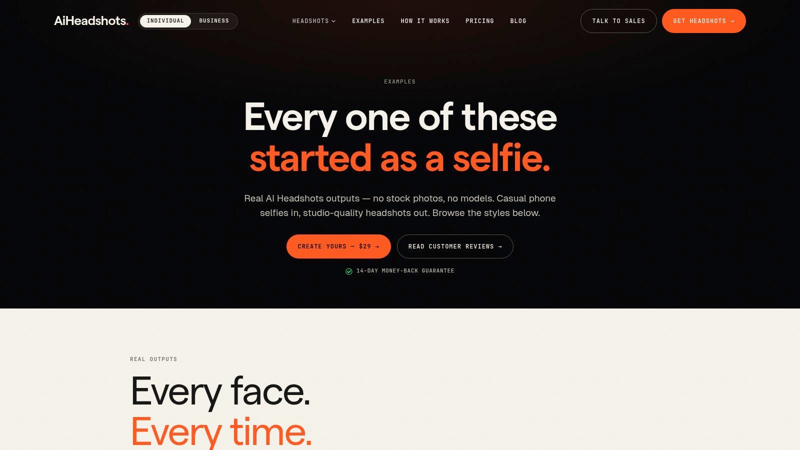 Screenshot from https://www.aiheadshots.ai/examples