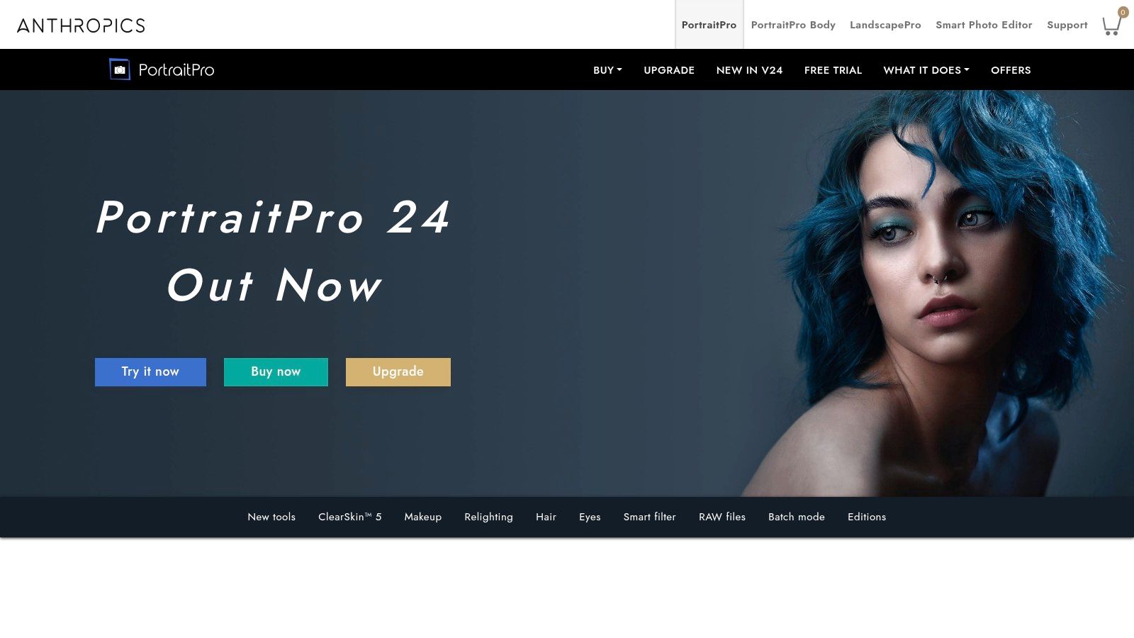 PortraitPro before and after showing controlled portrait shaping and skin correction
