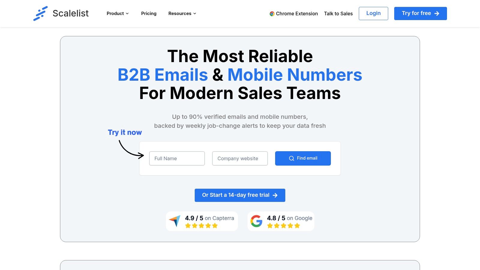 Scalelist dashboard showing contact list enrichment and management features