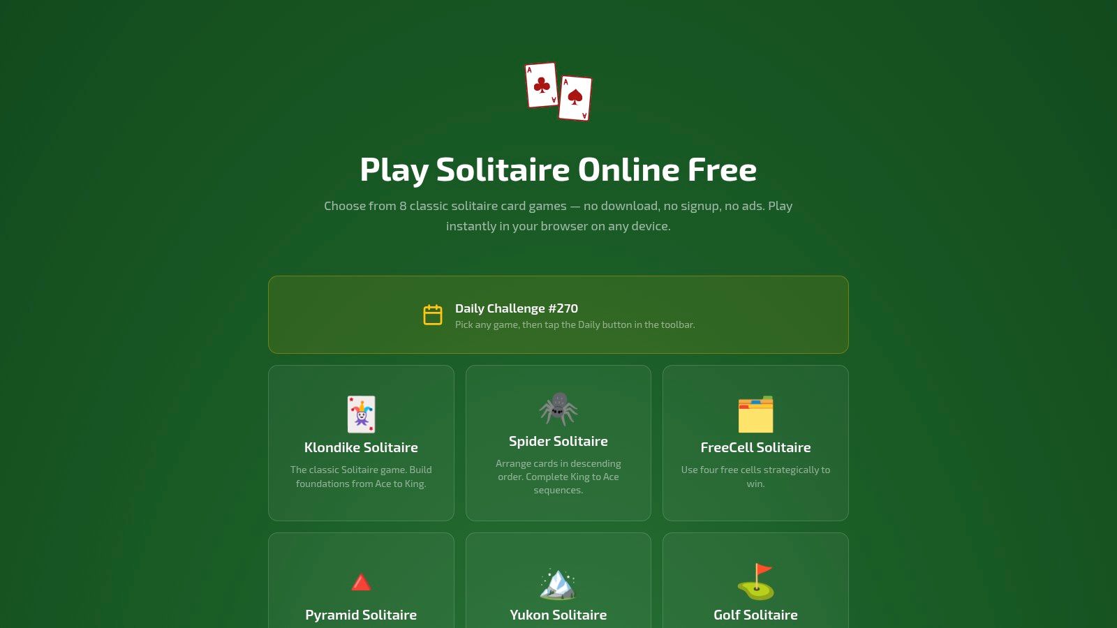 Screenshot from https://playsolitairegaming.com