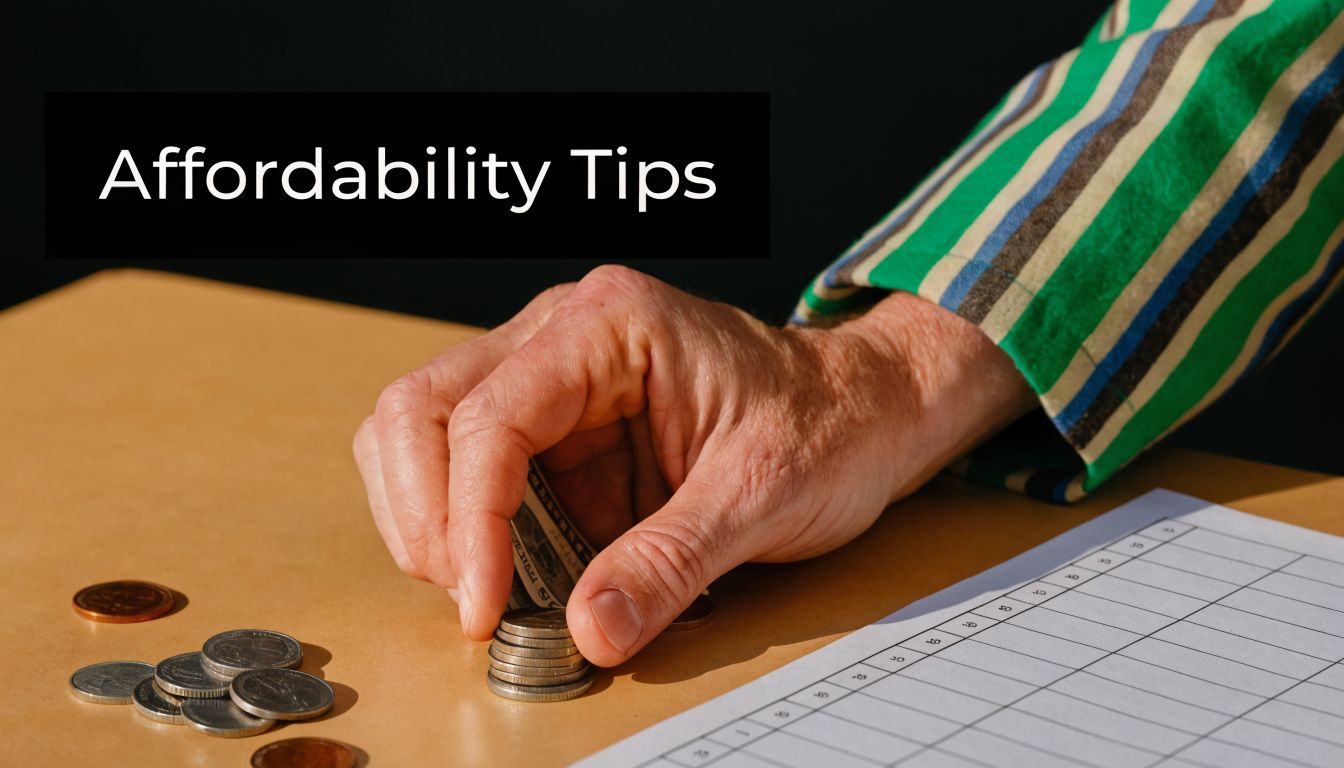 A person stacking coins on a table with a grid paper next to them for financial planning.
